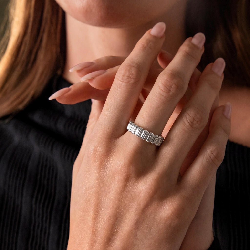 Ribbed Band Ring, 18K Gold Vermeil or 925 Sterling Silver, Textured Stackable Ring, Minimalist Everyday Jewelry, Gift for Her