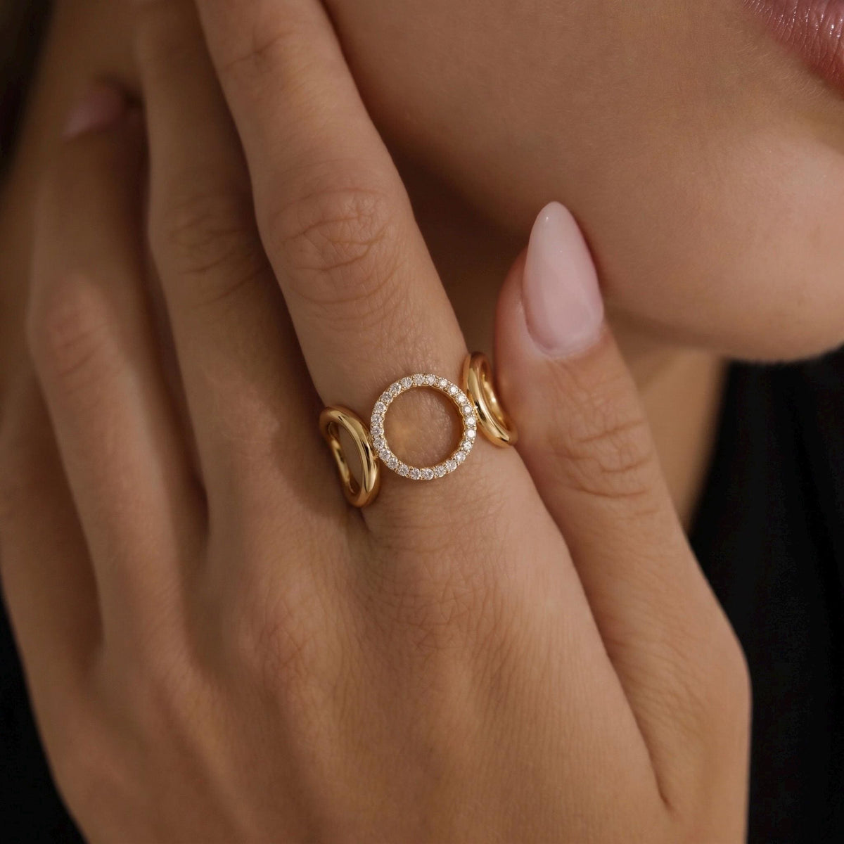 Open Circle Ring CZ Pave, 18K Gold Vermeil or 925 Sterling Silver, Triple Band Statement Ring, Diamond Alternative, Gift for Her