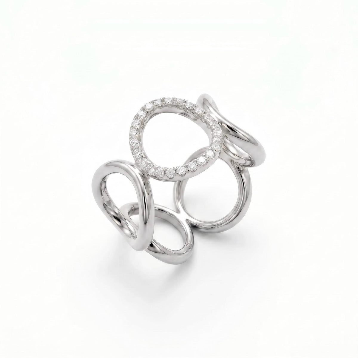 Open Circle Ring CZ Pave, 18K Gold Vermeil or 925 Sterling Silver, Triple Band Statement Ring, Diamond Alternative, Gift for Her