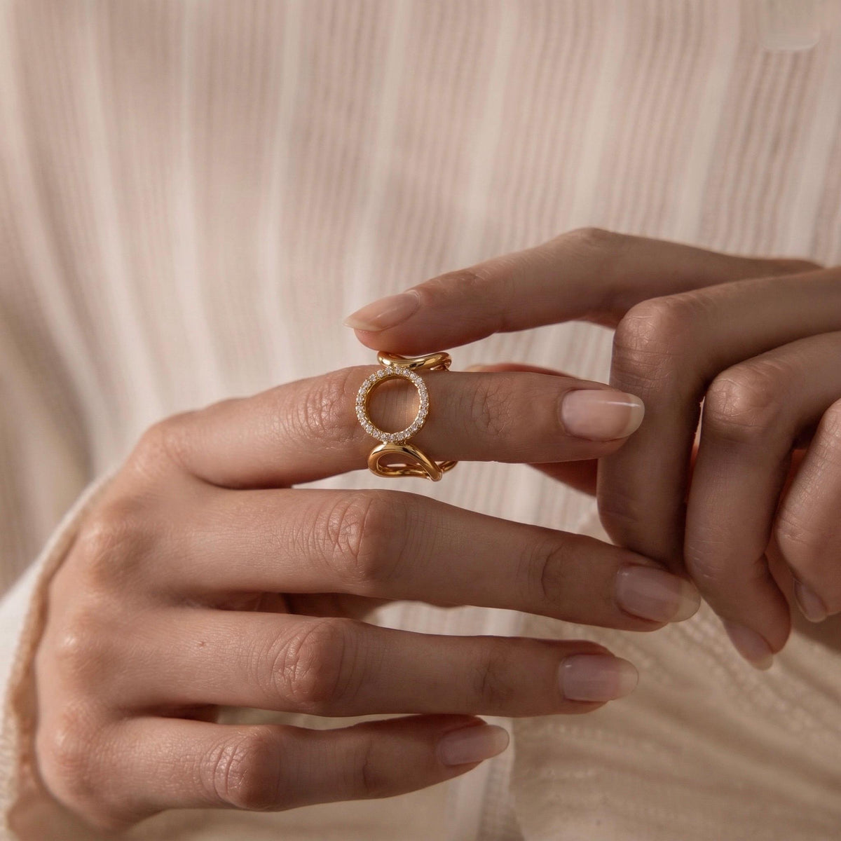 Open Circle Ring CZ Pave, 18K Gold Vermeil or 925 Sterling Silver, Triple Band Statement Ring, Diamond Alternative, Gift for Her