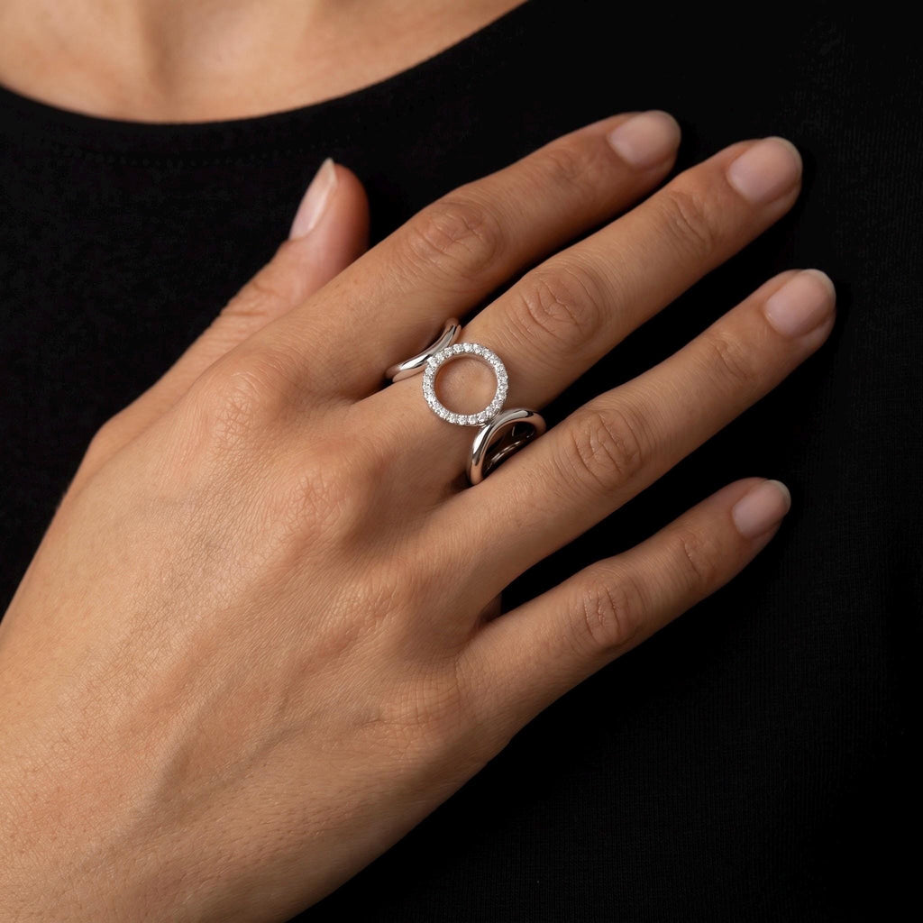 Open Circle Ring CZ Pave, 18K Gold Vermeil or 925 Sterling Silver, Triple Band Statement Ring, Diamond Alternative, Gift for Her