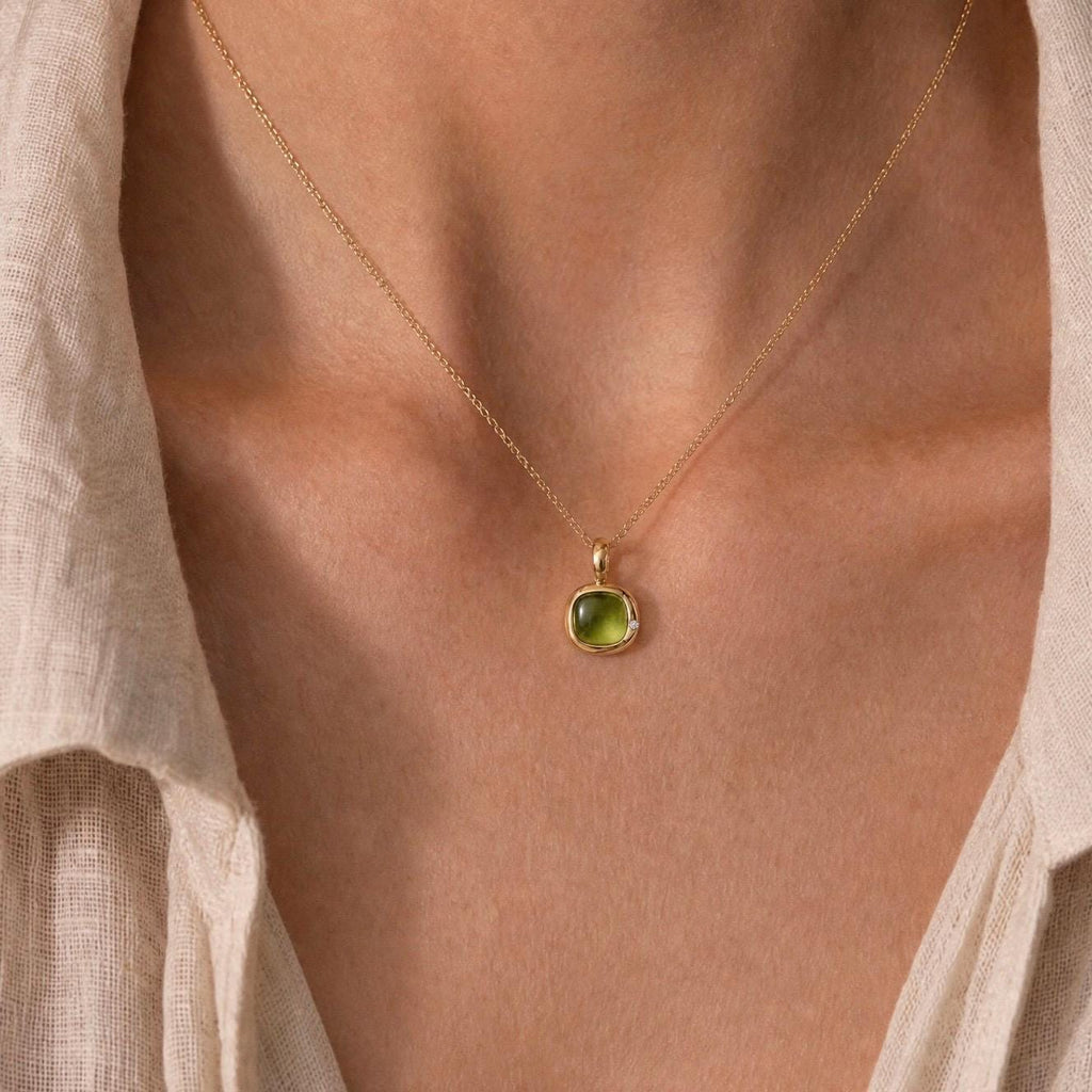 Virgo Birthstone Necklace, Reversible Peridot Pendant, 18K Gold Vermeil or 925 Sterling Silver, August September Birthday Gift for Her