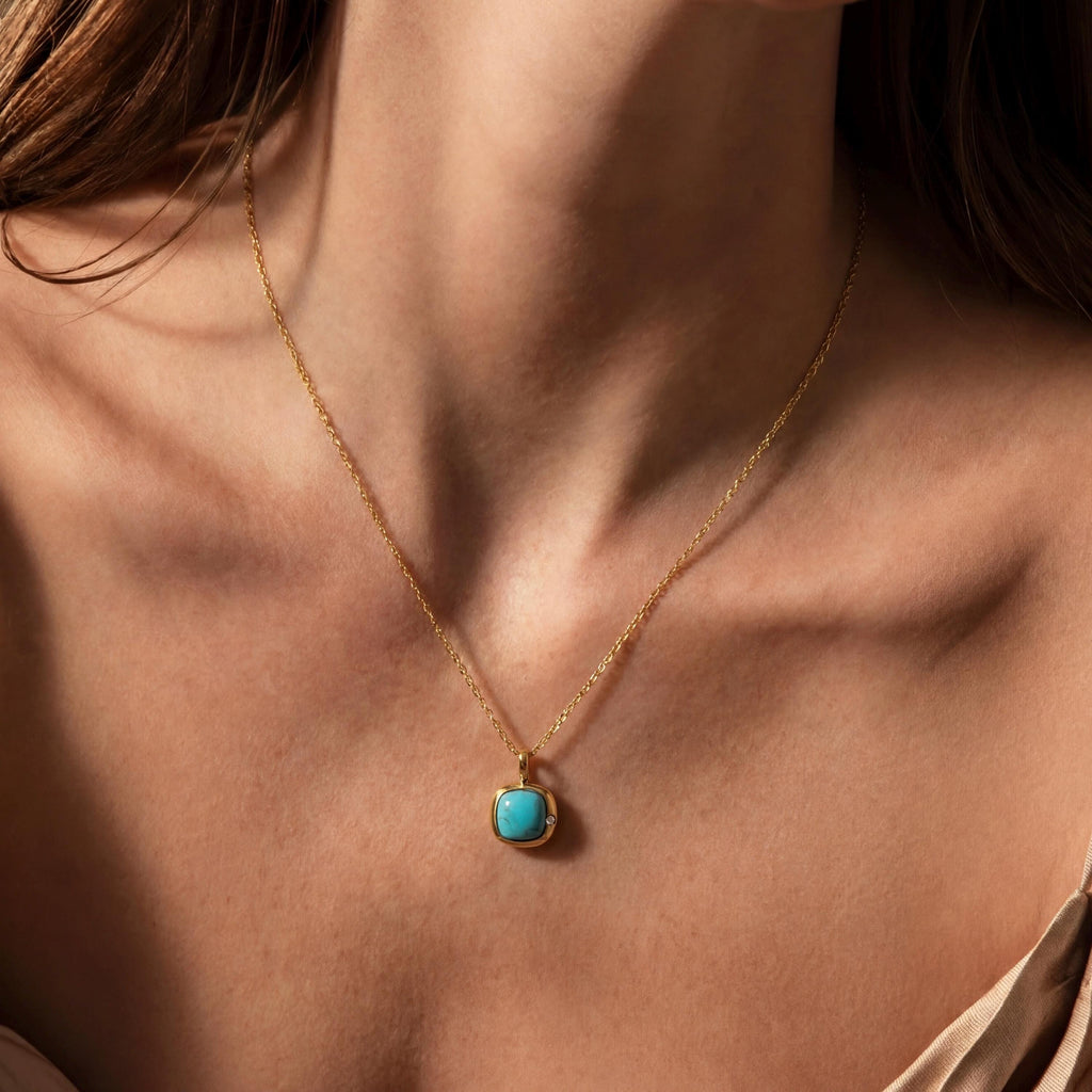 Sagittarius Birthstone Necklace, Reversible Natural Turquoise 18K Gold Vermeil 925 Sterling Silver, November December Birthday Gift for Her