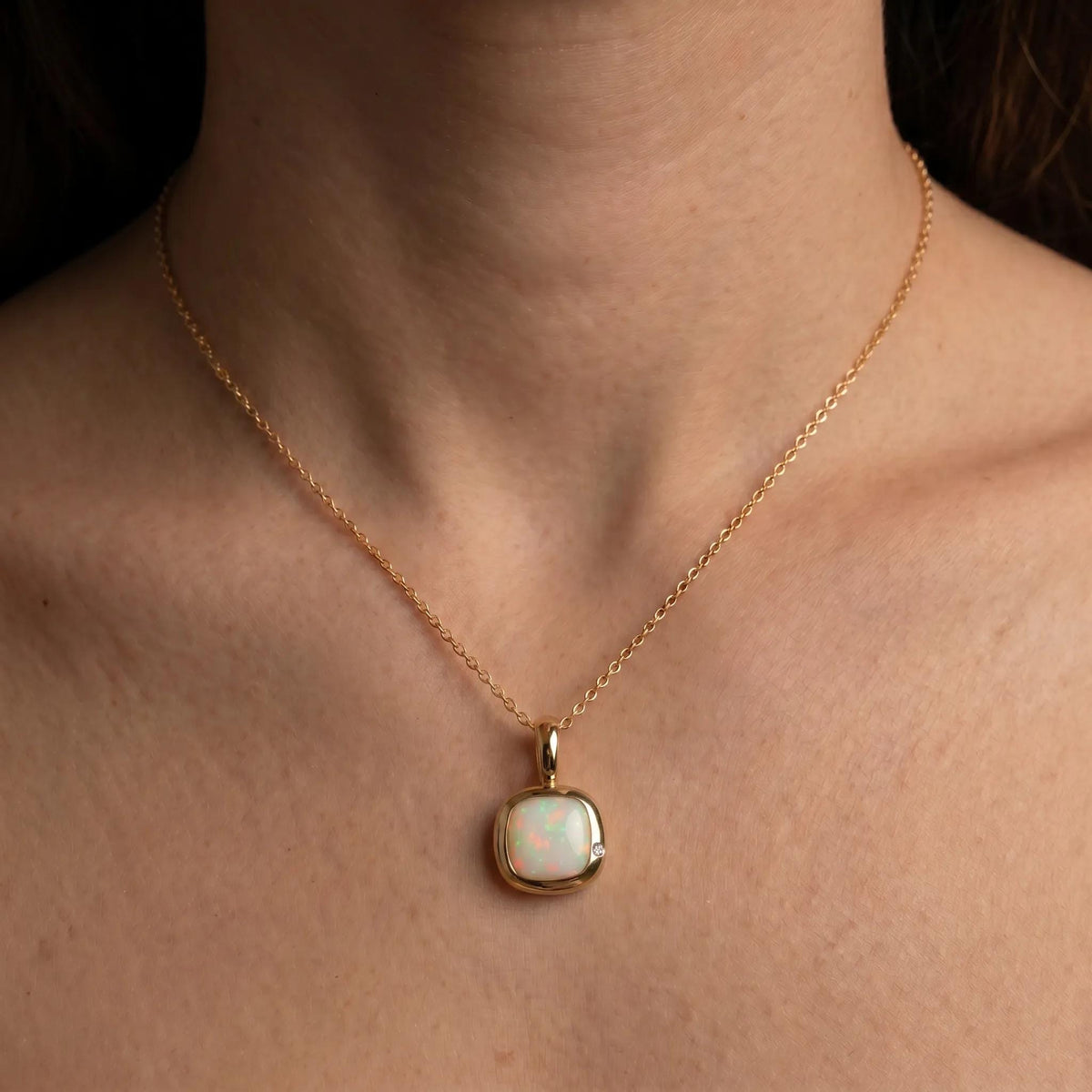 Libra Birthstone Necklace, Reversible Natural Opal Pendant, 18K Gold Vermeil or 925 Sterling Silver, September October Birthday Gift for Her