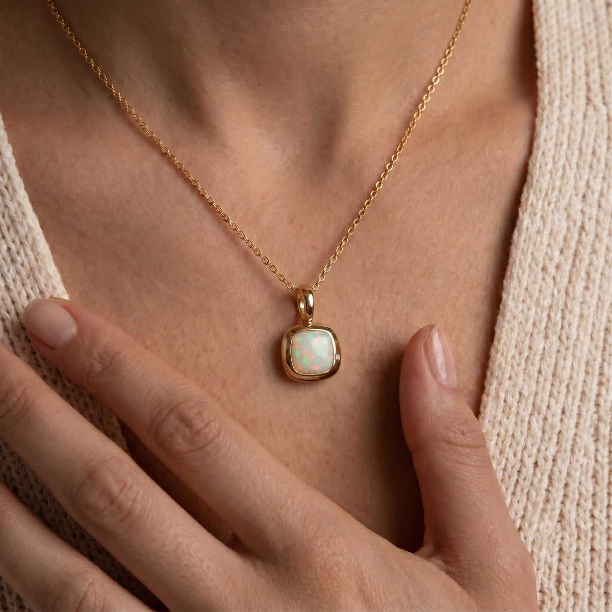 Libra Birthstone Necklace, Reversible Natural Opal Pendant, 18K Gold Vermeil or 925 Sterling Silver, September October Birthday Gift for Her