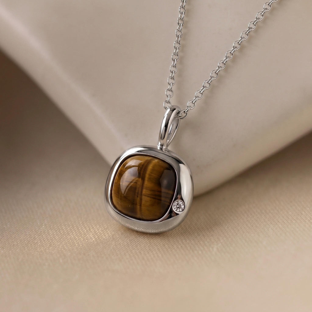 Leo Birthstone Necklace, Reversible Natural Tiger's Eye Pendant, 18K Gold Vermeil or 925 Sterling Silver, July August Birthday Gift for Her