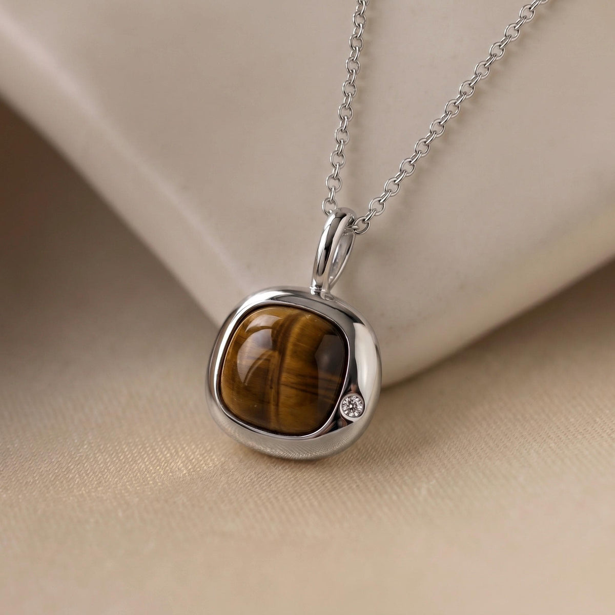 Leo Birthstone Necklace, Reversible Natural Tiger's Eye Pendant, 18K Gold Vermeil or 925 Sterling Silver, July August Birthday Gift for Her