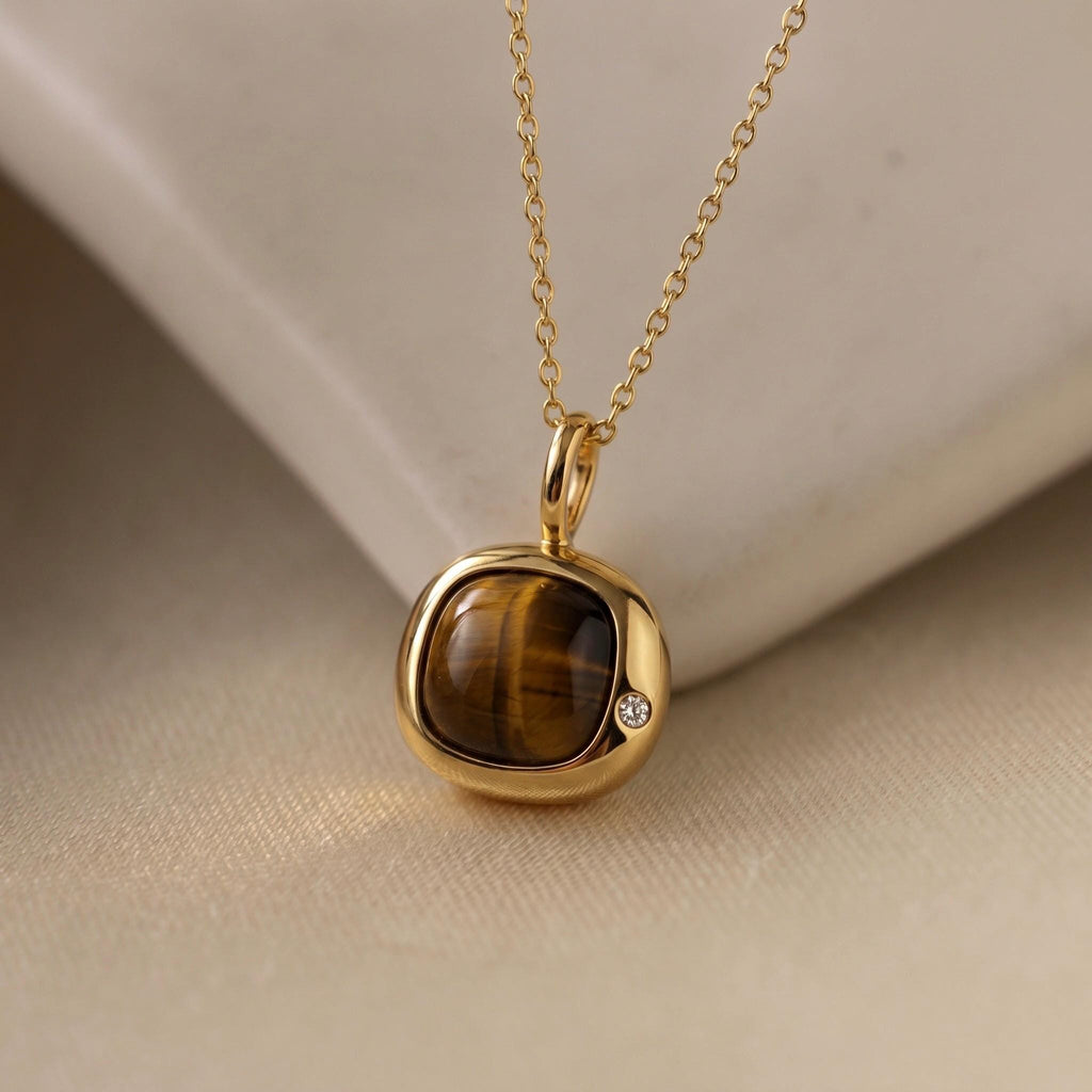 Leo Birthstone Necklace, Reversible Natural Tiger's Eye Pendant, 18K Gold Vermeil or 925 Sterling Silver, July August Birthday Gift for Her