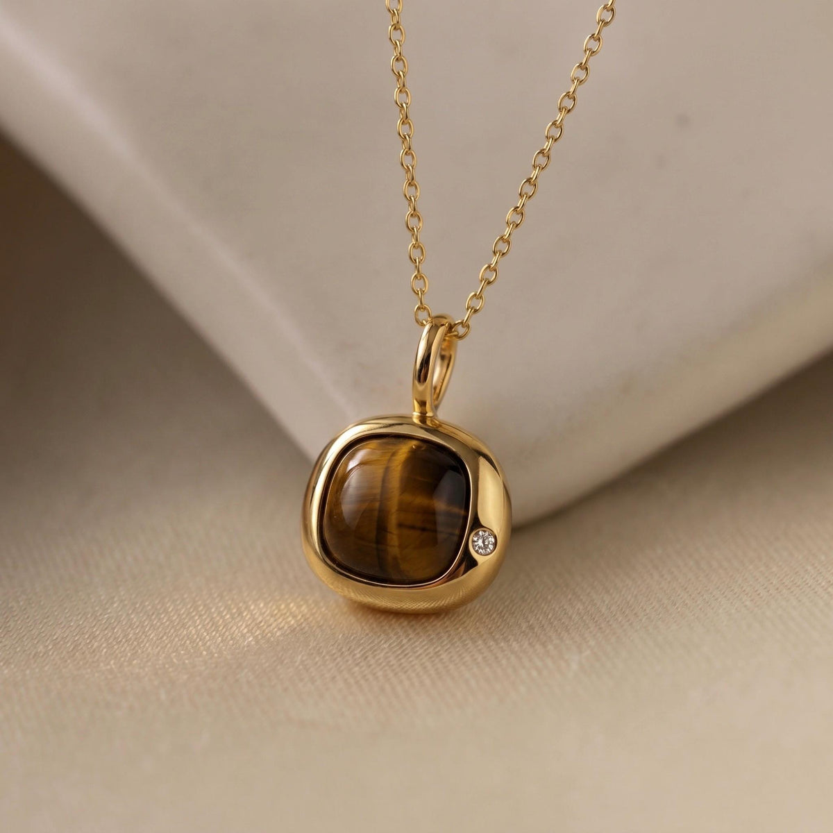 Leo Birthstone Necklace, Reversible Natural Tiger's Eye Pendant, 18K Gold Vermeil or 925 Sterling Silver, July August Birthday Gift for Her