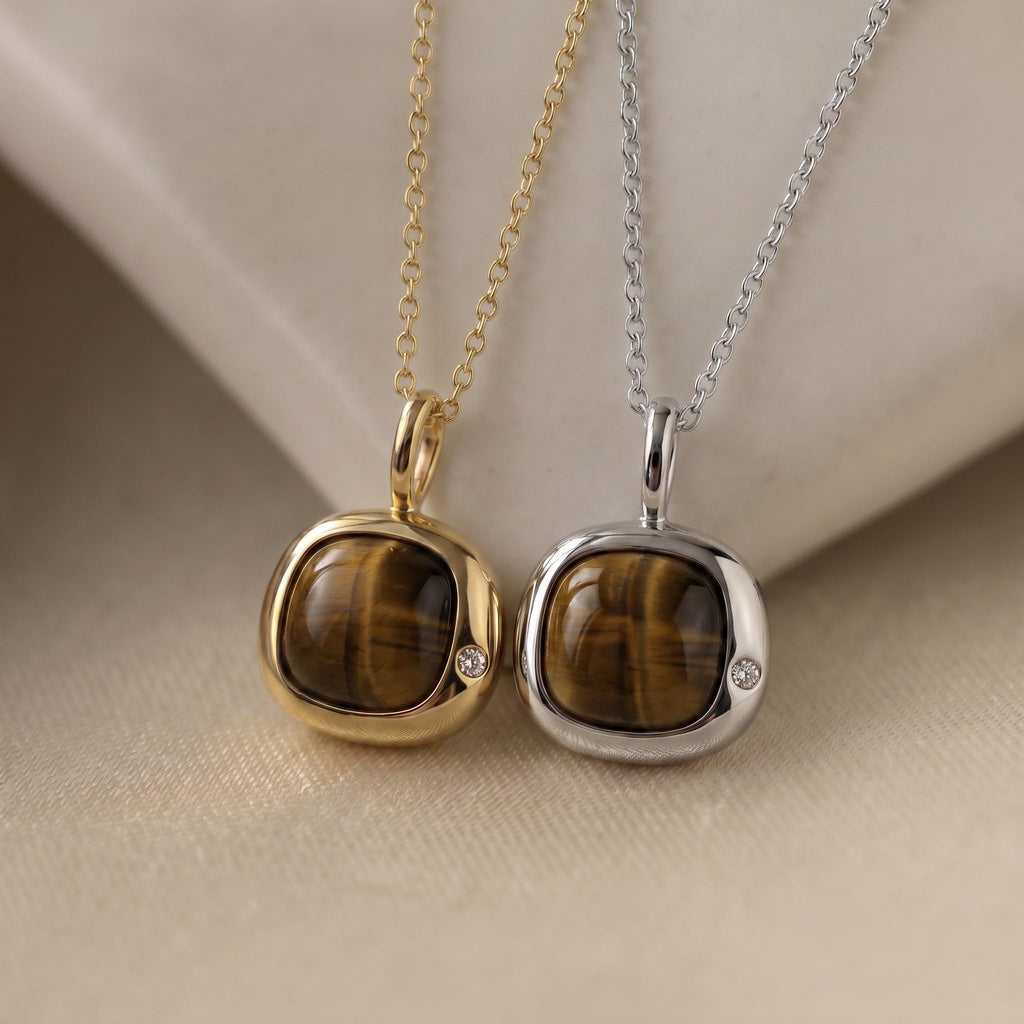 Leo Birthstone Necklace, Reversible Natural Tiger's Eye Pendant, 18K Gold Vermeil or 925 Sterling Silver, July August Birthday Gift for Her