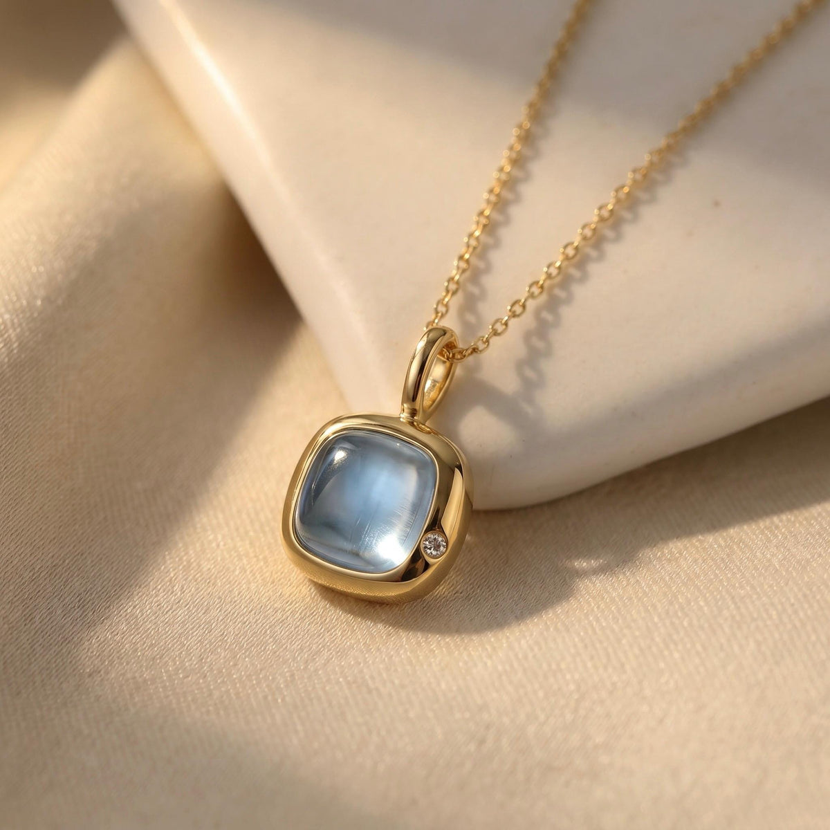 Pisces Birthstone Necklace, Reversible Aquamarine Pendant, 18K Gold Vermeil or 925 Sterling Silver, February March Birthday Gift for Her
