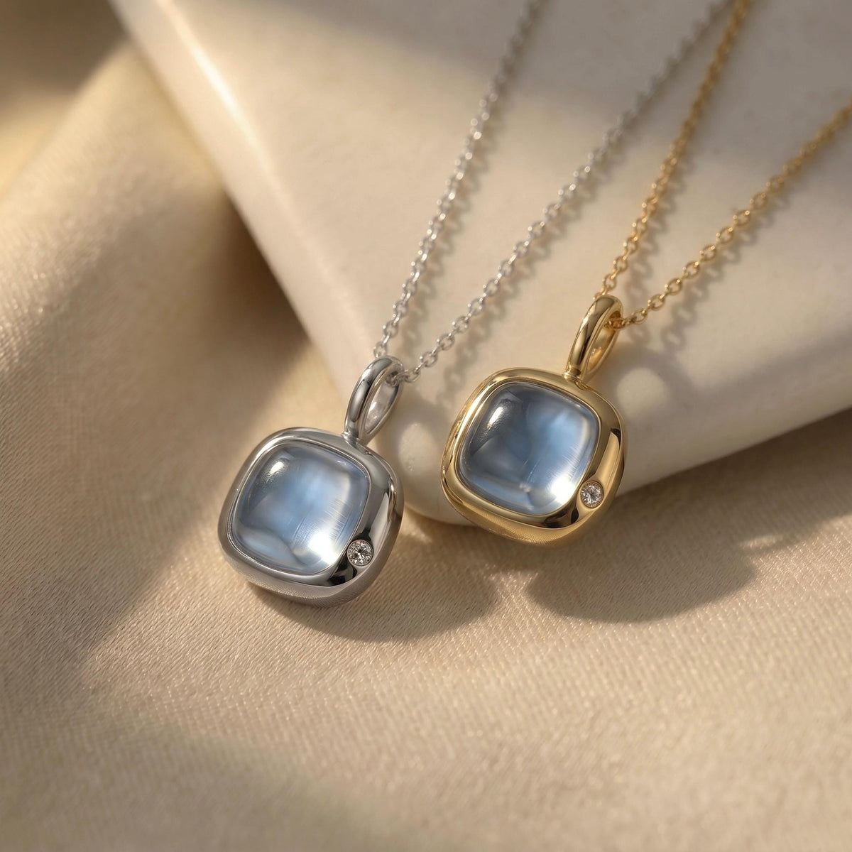 Pisces Birthstone Necklace, Reversible Aquamarine Pendant, 18K Gold Vermeil or 925 Sterling Silver, February March Birthday Gift for Her