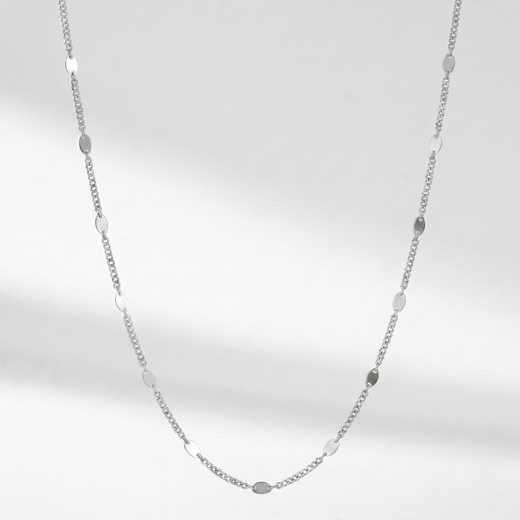 Station Necklace 18K Gold Vermeil, Dainty Curb Chain Necklace, Layering Necklace Gold Silver, Gift for Her