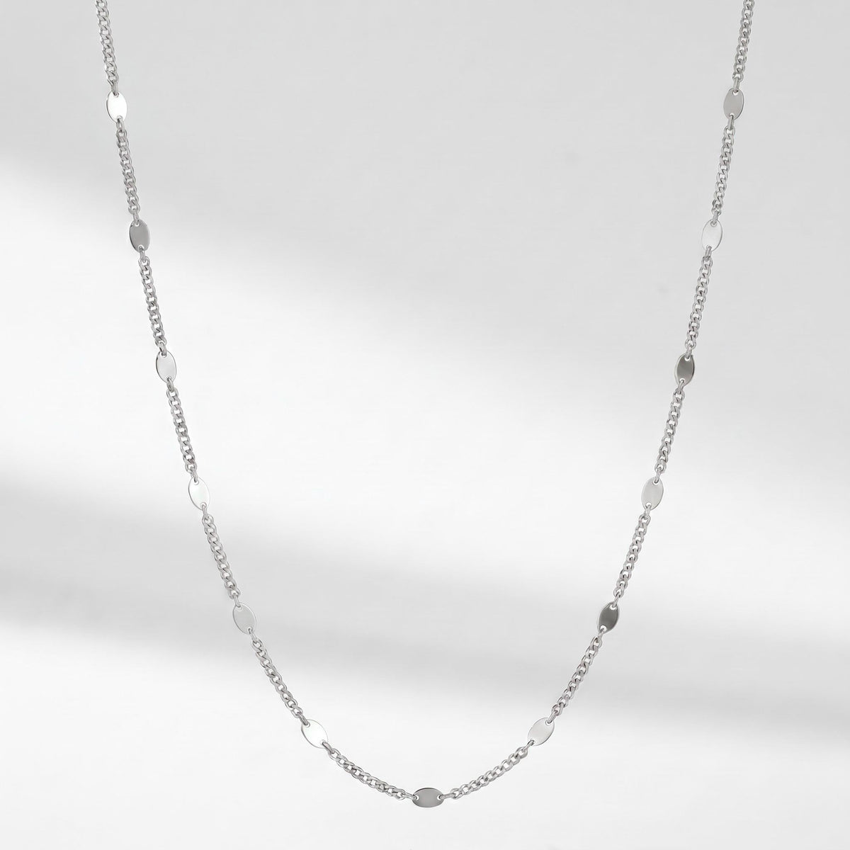 Station Necklace 18K Gold Vermeil, Dainty Curb Chain Necklace, Layering Necklace Gold Silver, Gift for Her