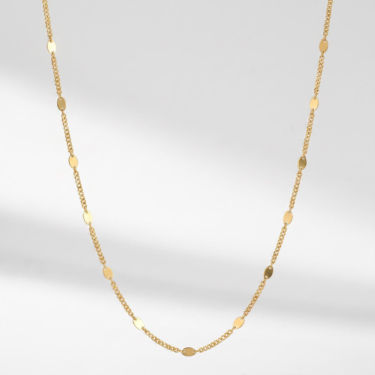 Station Necklace 18K Gold Vermeil, Dainty Curb Chain Necklace, Layering Necklace Gold Silver, Gift for Her