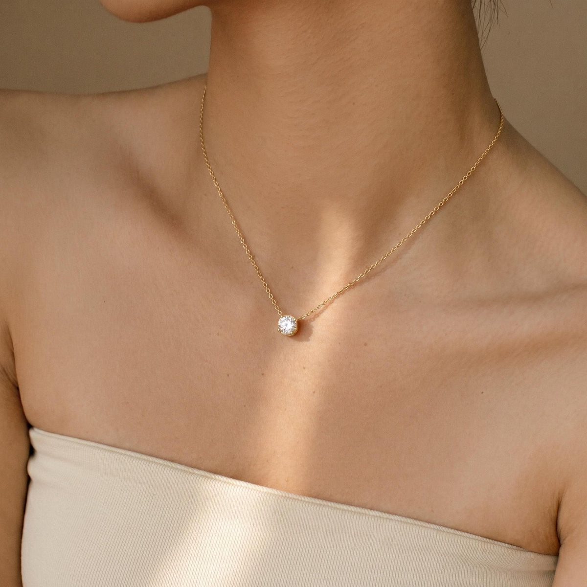 Moissanite Solitaire Necklace, 14K Gold Vermeil Bezel Set Pendant, Diamond Alternative, Dainty Everyday Necklace, Gift for Her