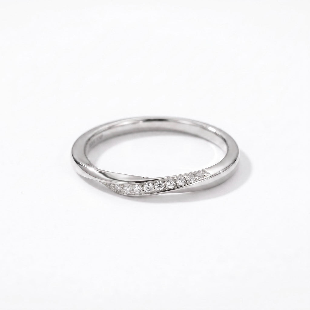 Twisted Pave Ring, Moissanite Diamond Alternative, 18K Gold Vermeil or 925 Sterling Silver, Stackable Wedding Band, Gift for Her