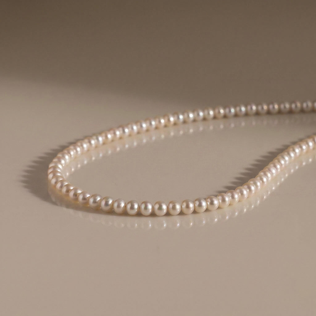 Freshwater Pearl Necklace, 4mm Round Pearl Beaded Choker, 925 Sterling Silver, Dainty Layering Necklace, Gift for Her
