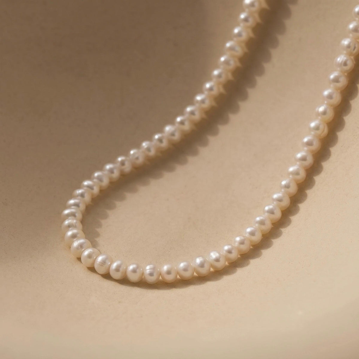 Freshwater Pearl Necklace, 4mm Round Pearl Beaded Choker, 925 Sterling Silver, Dainty Layering Necklace, Gift for Her