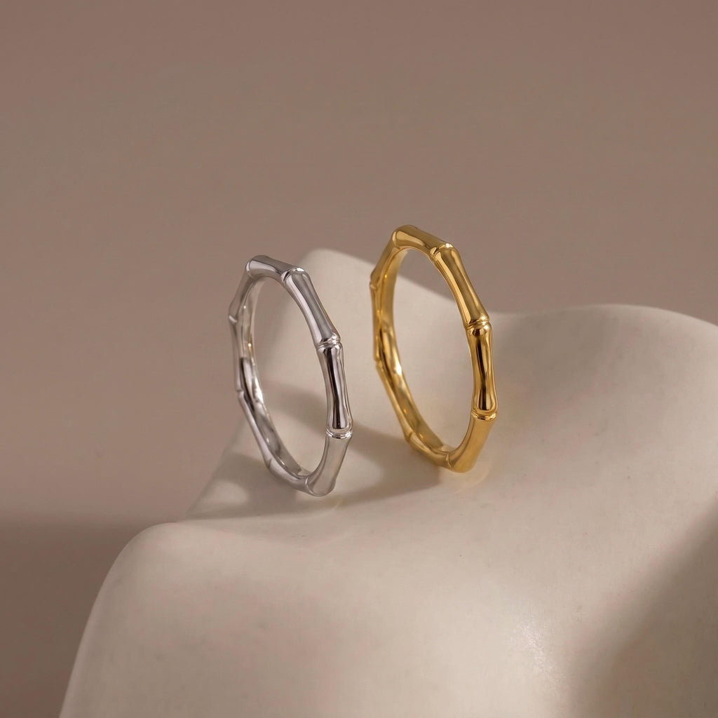 Bamboo Ring, 18K Gold Vermeil or 925 Sterling Silver, Stackable Nature Inspired Band, Minimalist Everyday Ring, Gift for Her