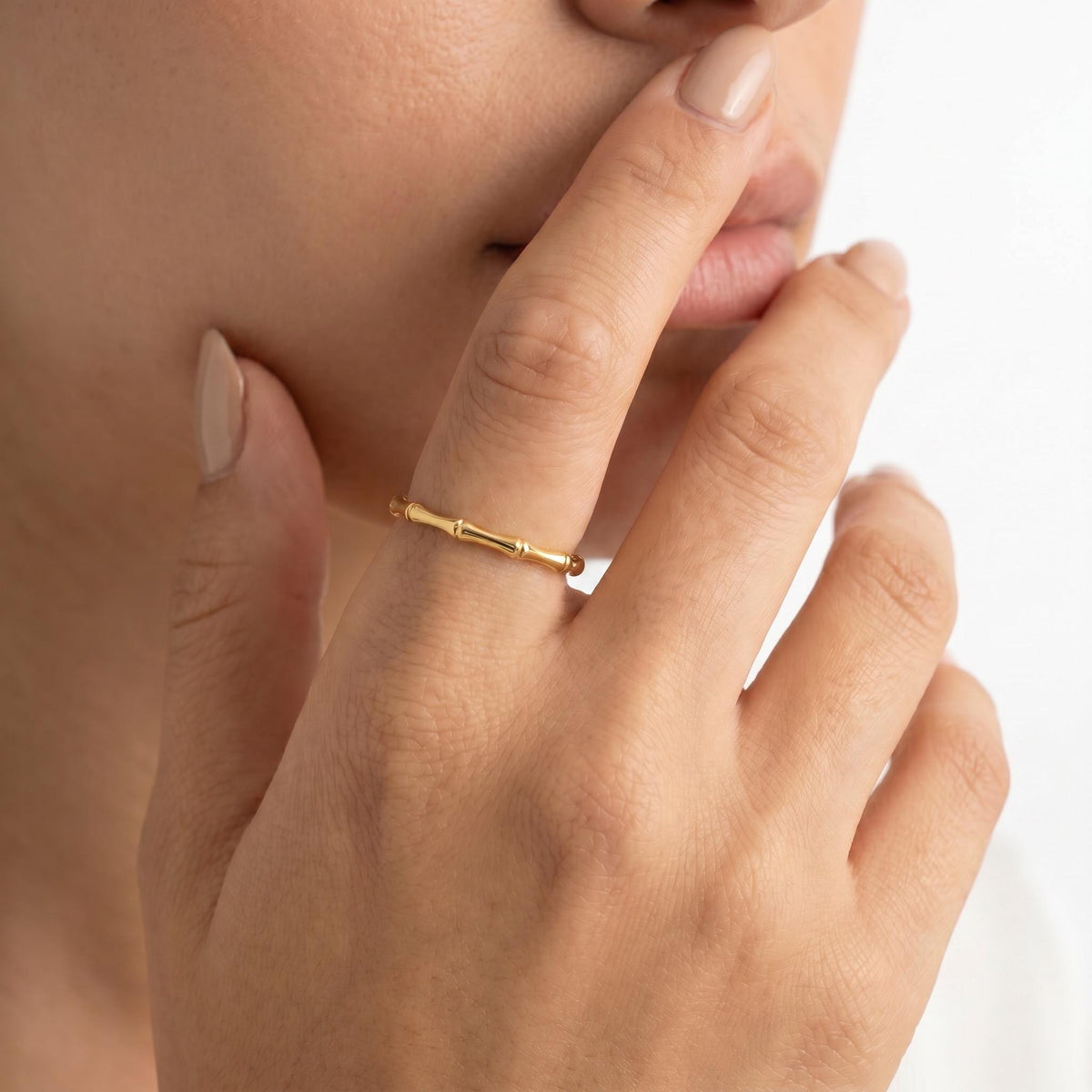 Bamboo Ring, 18K Gold Vermeil or 925 Sterling Silver, Stackable Nature Inspired Band, Minimalist Everyday Ring, Gift for Her