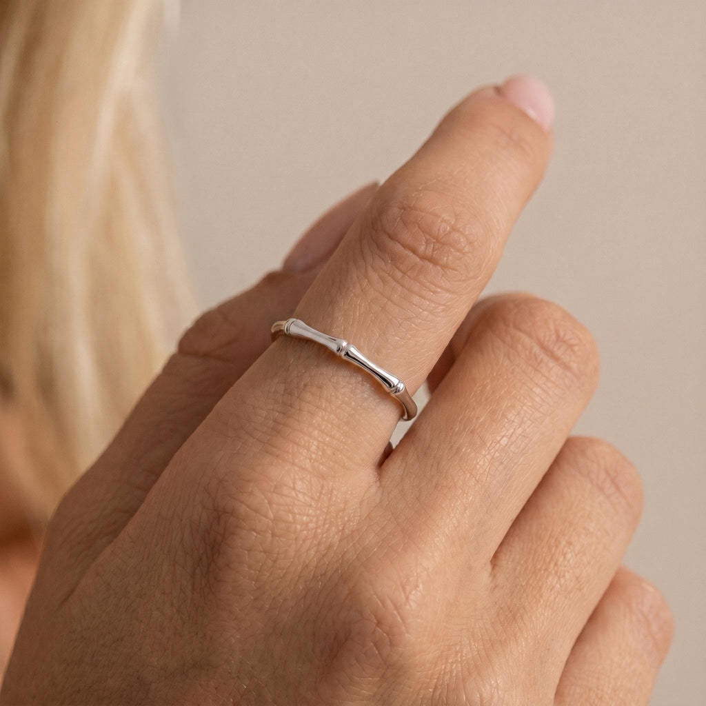 Bamboo Ring, 18K Gold Vermeil or 925 Sterling Silver, Stackable Nature Inspired Band, Minimalist Everyday Ring, Gift for Her