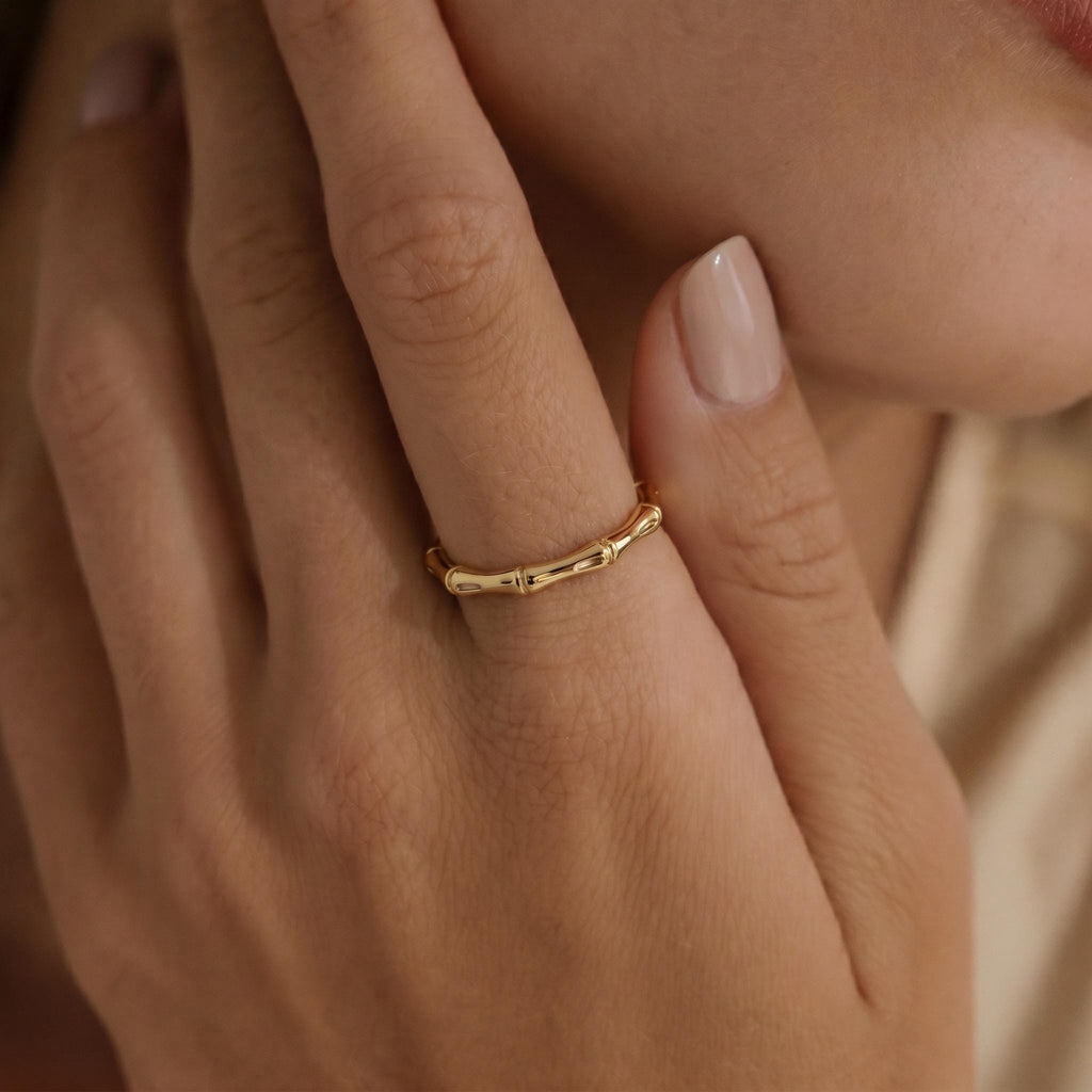 Bamboo Ring, 18K Gold Vermeil or 925 Sterling Silver, Stackable Nature Inspired Band, Minimalist Everyday Ring, Gift for Her