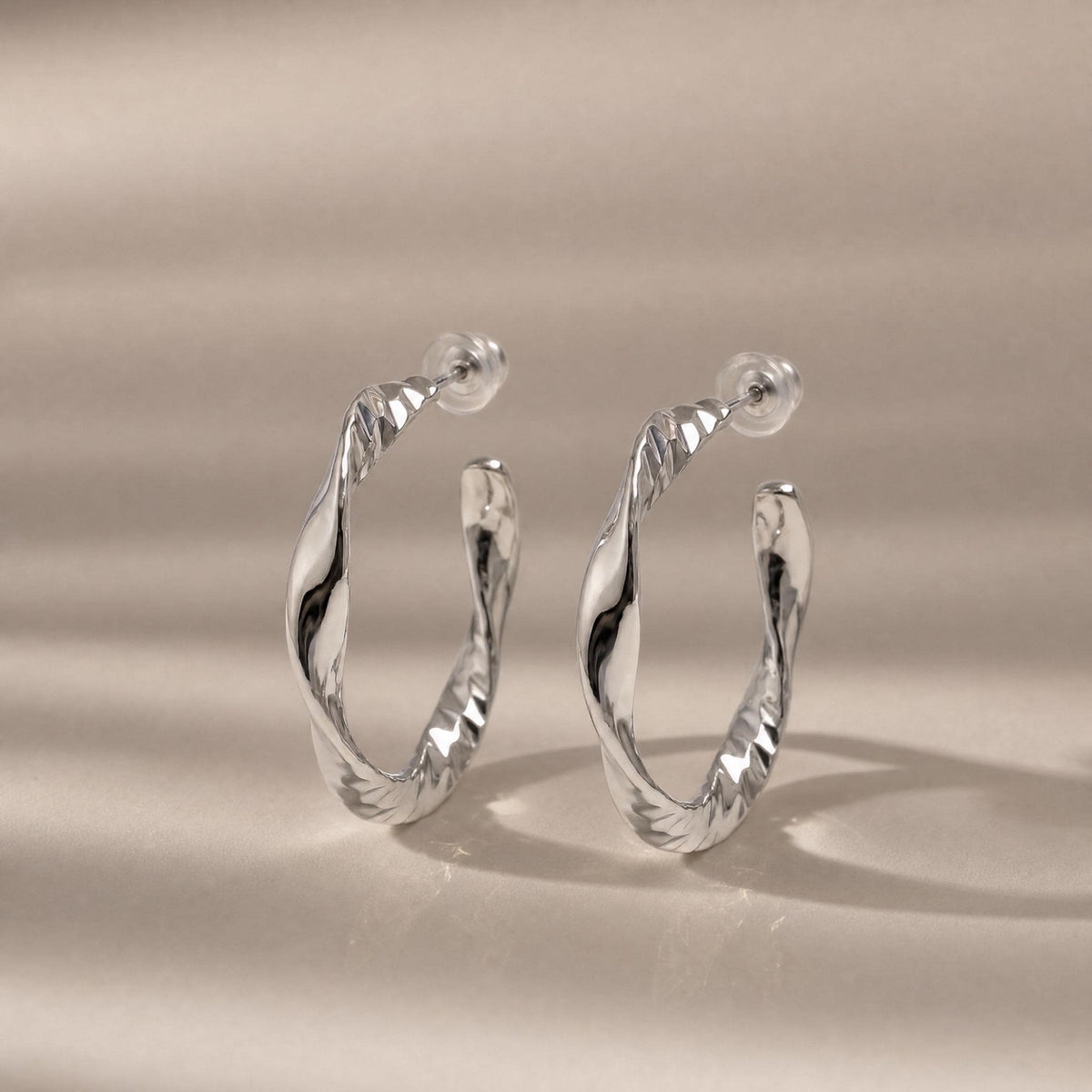Twisted Hoop Earrings, CNC Precision Cut, 18K Gold Vermeil or 925 Sterling Silver, Thick Hypoallergenic Hoops, Gift for Her