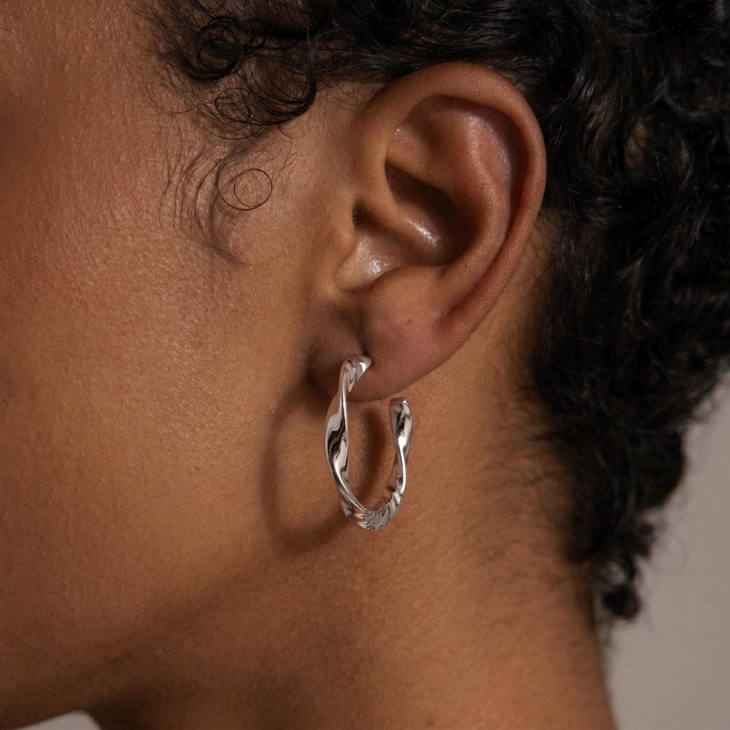 Twisted Hoop Earrings, CNC Precision Cut, 18K Gold Vermeil or 925 Sterling Silver, Thick Hypoallergenic Hoops, Gift for Her