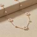 Pearl Flower Necklace, Freshwater Pearl Daisy Chain 18 Inch, 18K Gold or White Gold Vermeil, Dainty Layering Necklace, Gift for Her