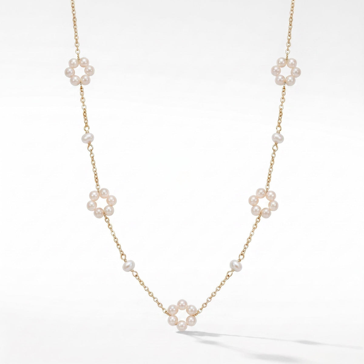 Pearl Flower Necklace, Freshwater Pearl Daisy Chain 18 Inch, 18K Gold or White Gold Vermeil, Dainty Layering Necklace, Gift for Her