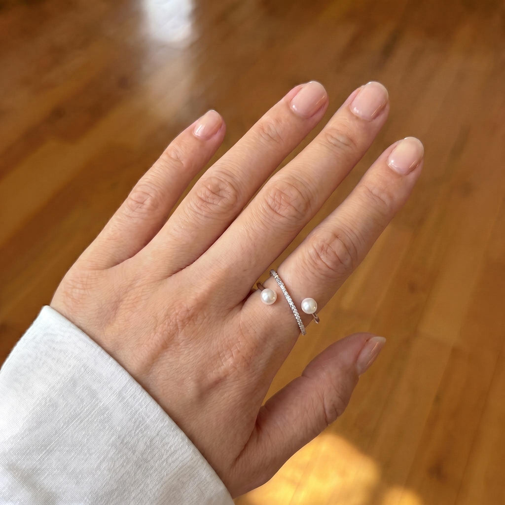Freshwater Pearl Cross Ring, Handcrafted 14K Gold Vermeil, Moissanite Accent, Dainty Everyday Ring, Gift for Her
