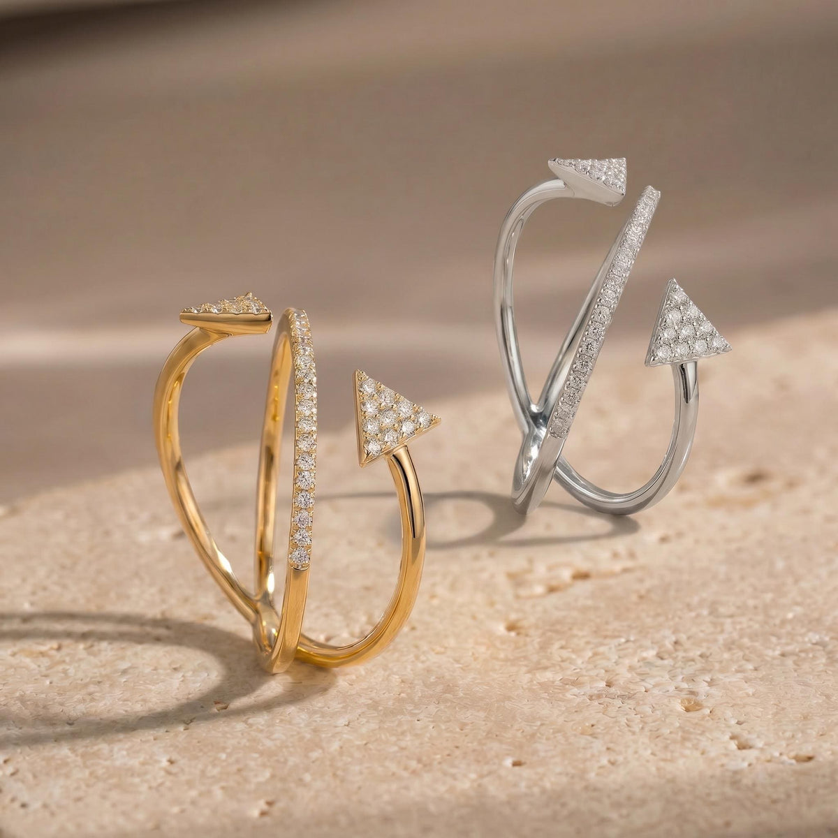 Dual Arrow Ring, Moissanite Geometric Design, 14K Gold Vermeil, Double Triangle Statement Ring, Dainty Everyday Ring, Gift for Her