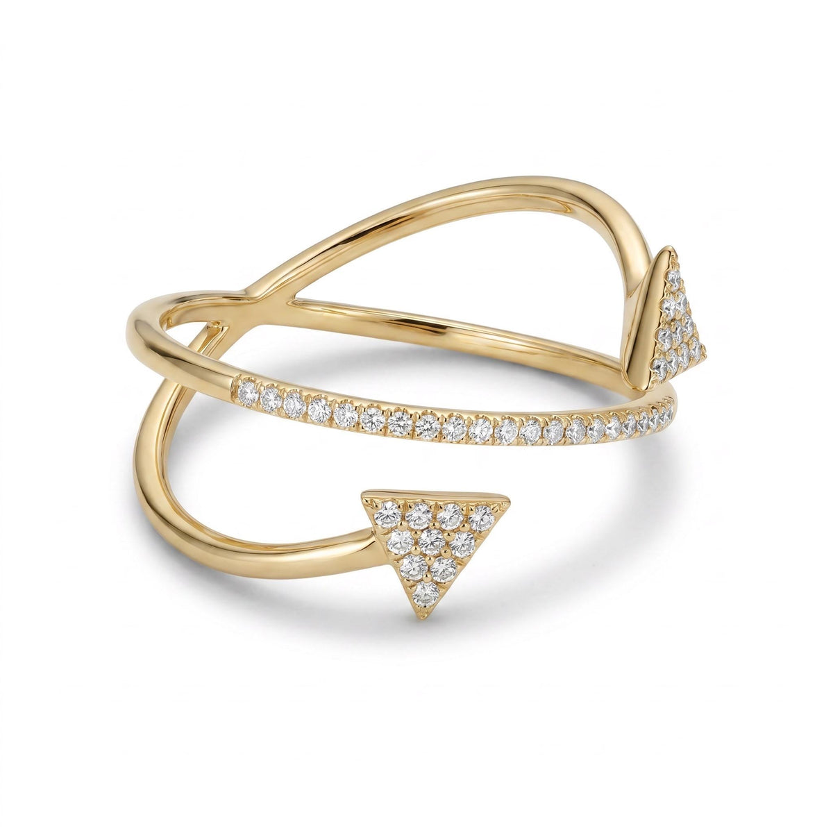 Dual Arrow Ring, Moissanite Geometric Design, 14K Gold Vermeil, Double Triangle Statement Ring, Dainty Everyday Ring, Gift for Her