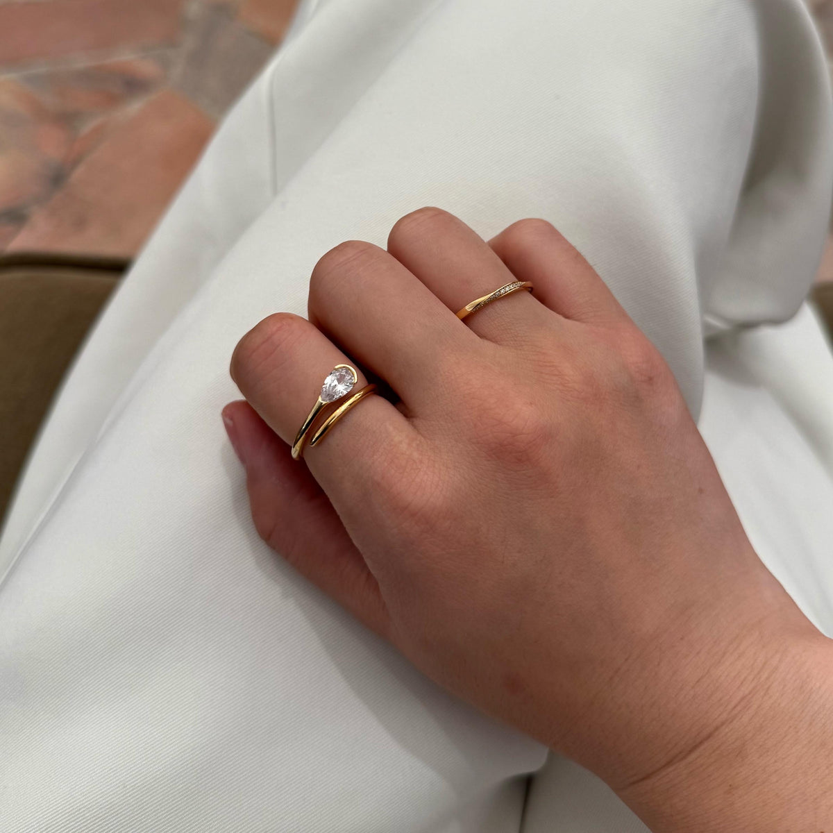 Pear Moissanite Ring, 18K Gold Vermeil, 2 Carat Pear Cut Diamond Alternative, Bypass Spiral Engagement Ring, Gold Rose Gold Silver