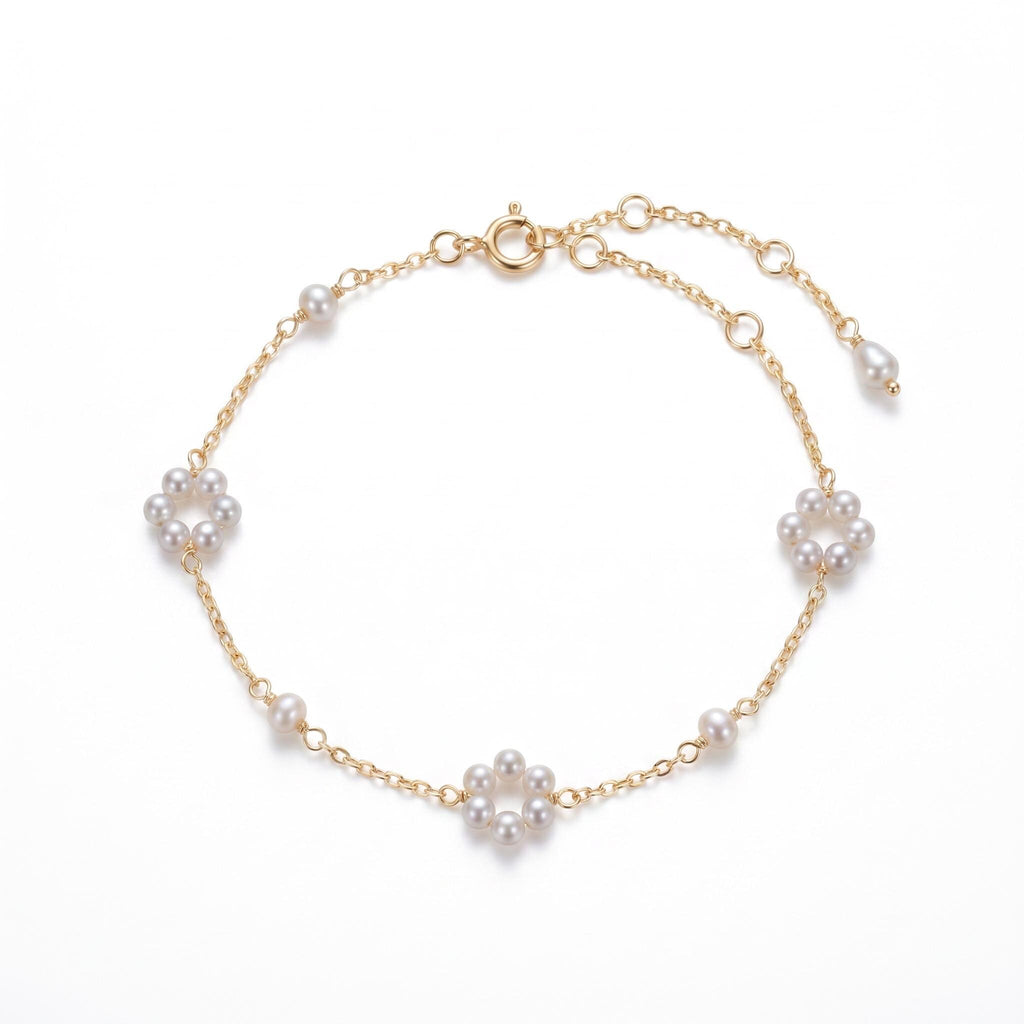 Freshwater Pearl Bracelet, Handcrafted Pearl Flower Design, 18K Gold Vermeil, Bridal Bridesmaid Jewelry, Mother's Day Gift for Her