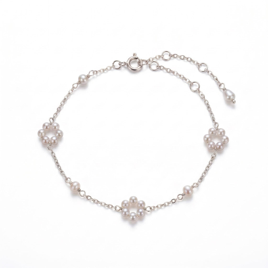 Freshwater Pearl Bracelet, Handcrafted Pearl Flower Design, 18K Gold Vermeil, Bridal Bridesmaid Jewelry, Mother's Day Gift for Her