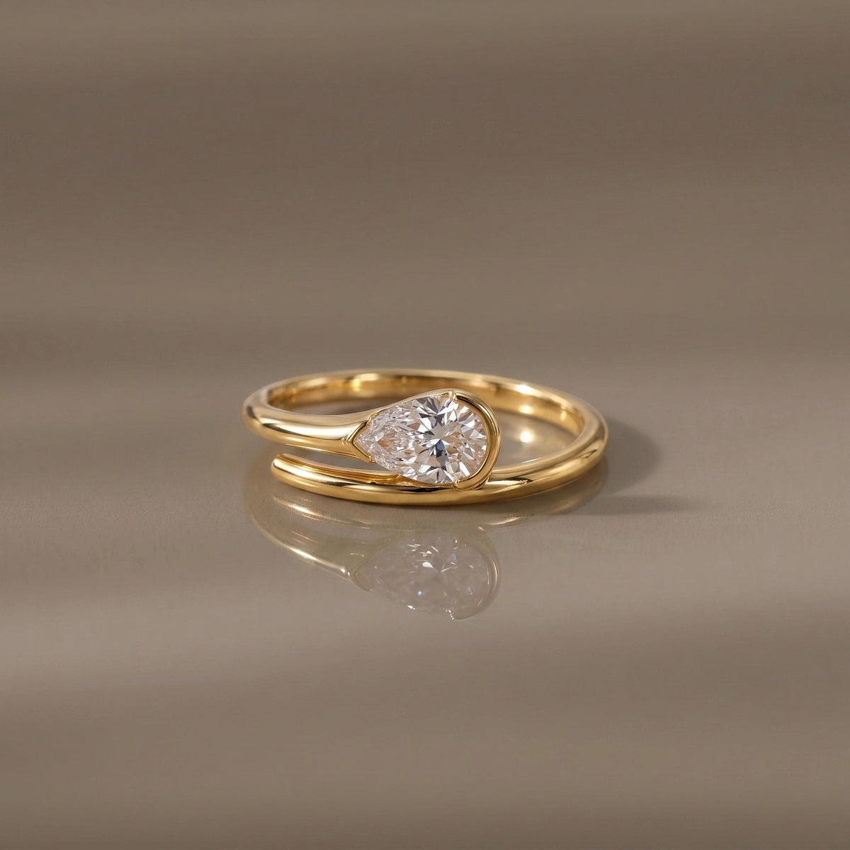 Pear Moissanite Ring, 18K Gold Vermeil, 2 Carat Pear Cut Diamond Alternative, Bypass Spiral Engagement Ring, Gold Rose Gold Silver
