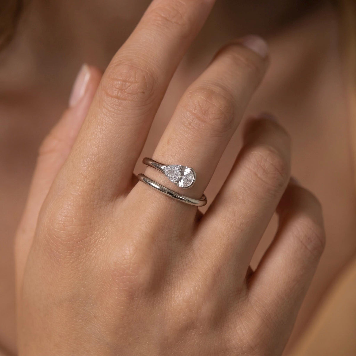 Pear Moissanite Ring, 18K Gold Vermeil, 2 Carat Pear Cut Diamond Alternative, Bypass Spiral Engagement Ring, Gold Rose Gold Silver