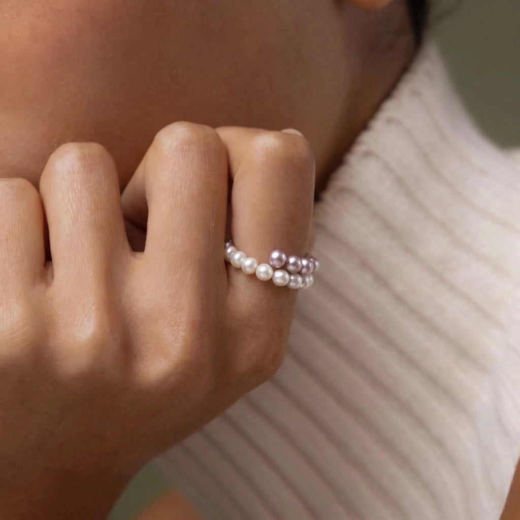 Freshwater Pearl Ring, Double Layer Pearl Stack Ring, Handcrafted Bridal Jewelry, Bridesmaid Gift, Mother's Day Gift for Her