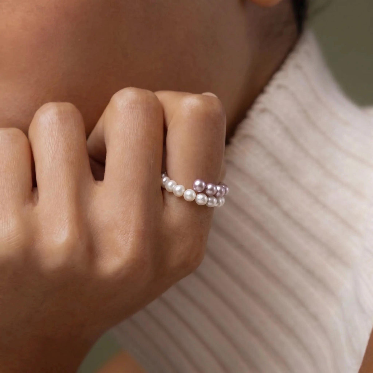 Freshwater Pearl Ring, Double Layer Pearl Stack Ring, Handcrafted Bridal Jewelry, Bridesmaid Gift, Mother's Day Gift for Her