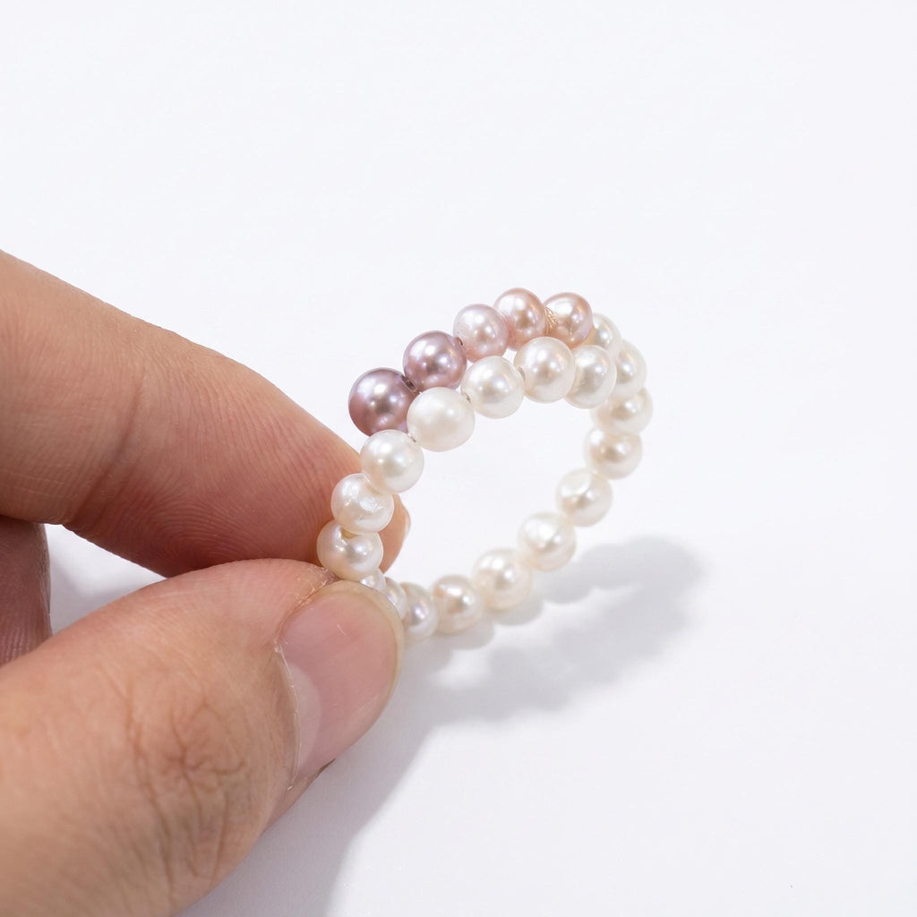 Freshwater Pearl Ring, Double Layer Pearl Stack Ring, Handcrafted Bridal Jewelry, Bridesmaid Gift, Mother's Day Gift for Her