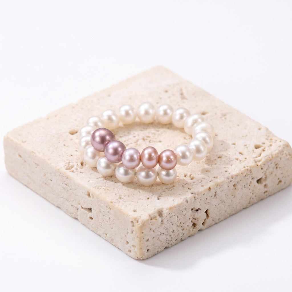 Freshwater Pearl Ring, Double Layer Pearl Stack Ring, Handcrafted Bridal Jewelry, Bridesmaid Gift, Mother's Day Gift for Her