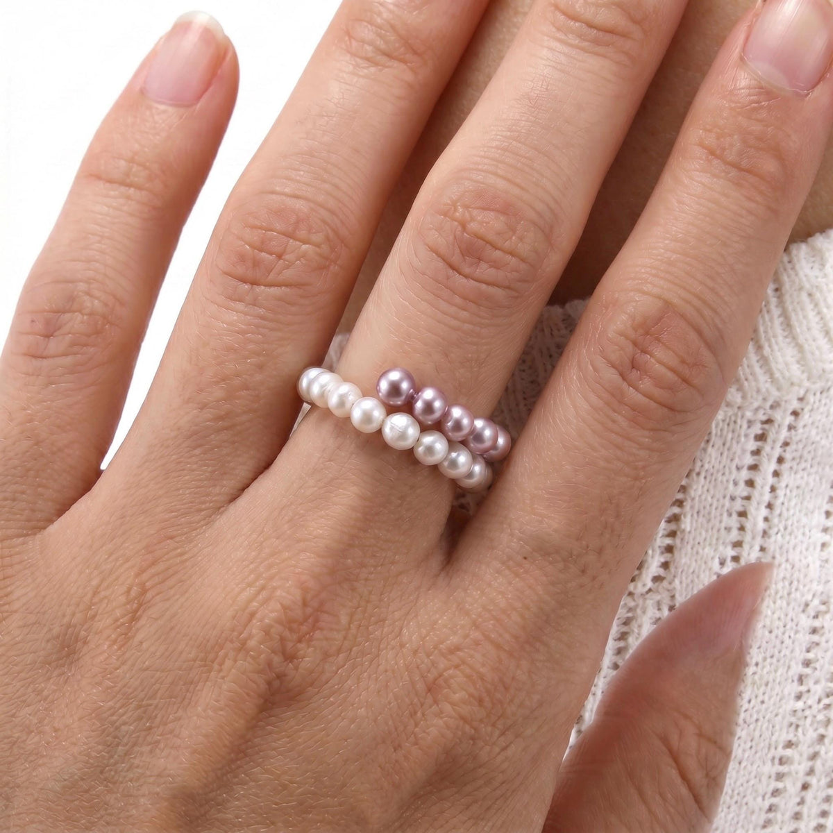 Freshwater Pearl Ring, Double Layer Pearl Stack Ring, Handcrafted Bridal Jewelry, Bridesmaid Gift, Mother's Day Gift for Her