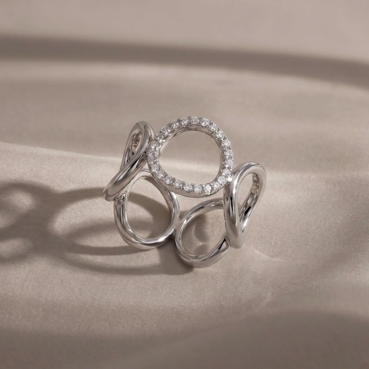 Open Circle Ring CZ Pave, 18K Gold Vermeil or 925 Sterling Silver, Triple Band Statement Ring, Diamond Alternative, Gift for Her