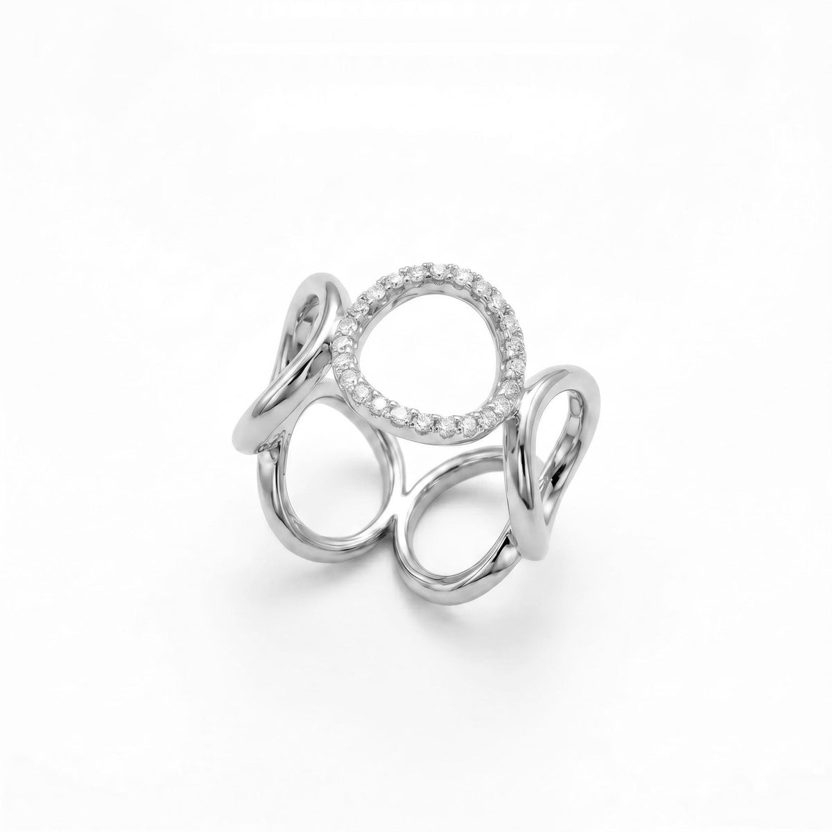 Open Circle Ring CZ Pave, 18K Gold Vermeil or 925 Sterling Silver, Triple Band Statement Ring, Diamond Alternative, Gift for Her