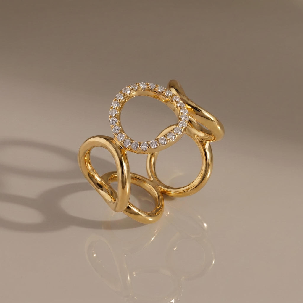 Open Circle Ring CZ Pave, 18K Gold Vermeil or 925 Sterling Silver, Triple Band Statement Ring, Diamond Alternative, Gift for Her