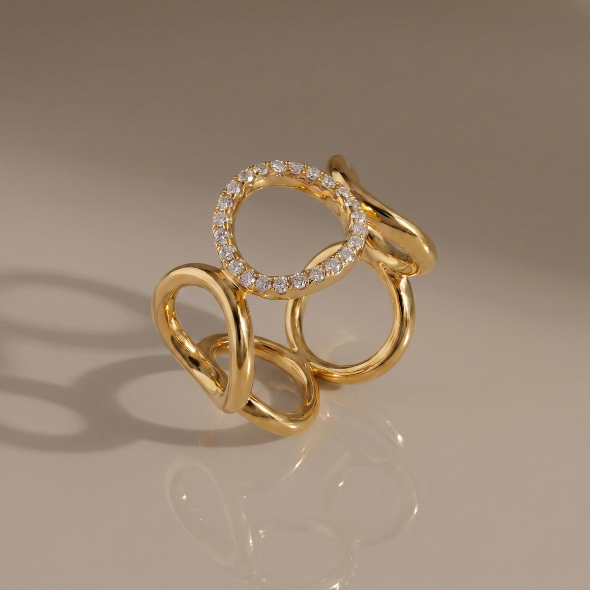 Open Circle Ring CZ Pave, 18K Gold Vermeil or 925 Sterling Silver, Triple Band Statement Ring, Diamond Alternative, Gift for Her