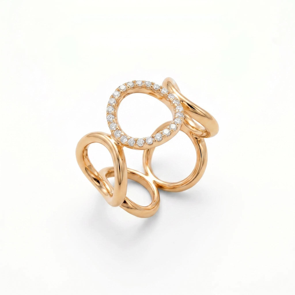 Open Circle Ring CZ Pave, 18K Gold Vermeil or 925 Sterling Silver, Triple Band Statement Ring, Diamond Alternative, Gift for Her