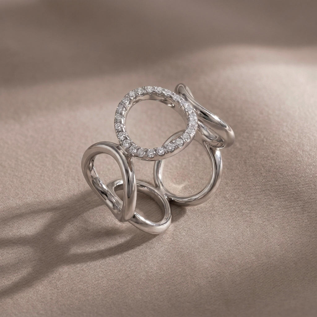 Open Circle Ring CZ Pave, 18K Gold Vermeil or 925 Sterling Silver, Triple Band Statement Ring, Diamond Alternative, Gift for Her